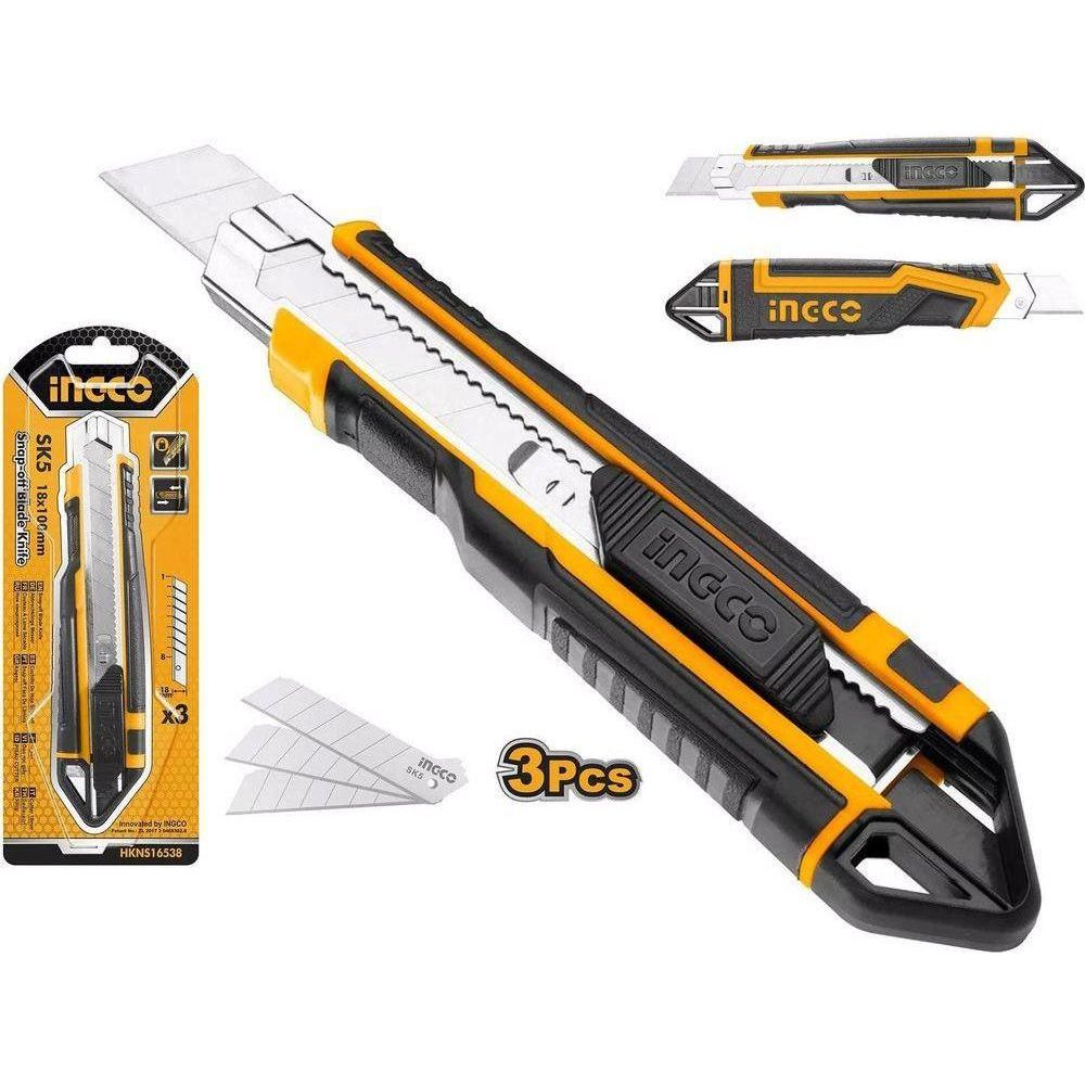 Ingco HKNS16538 Snap Off Blade Cutter Knife 18mm (3 Blades)