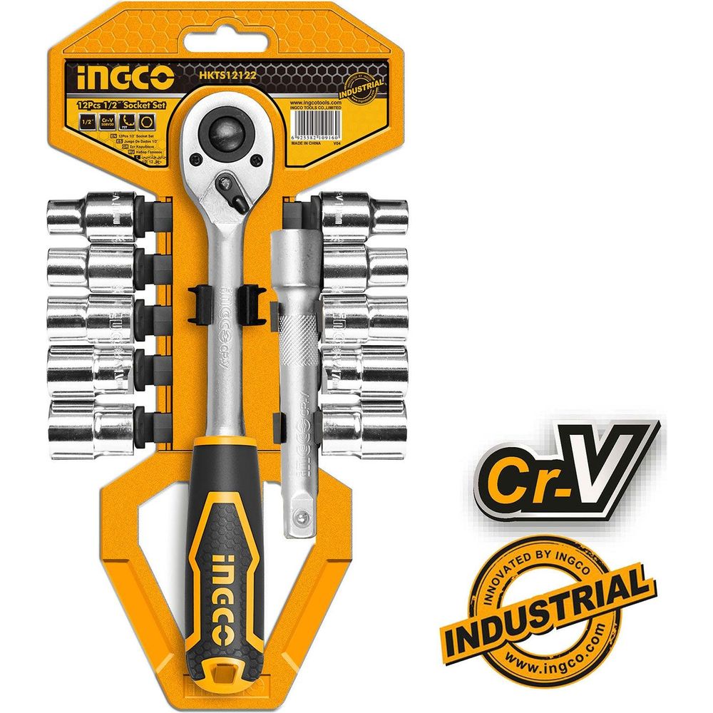 Ingco HKTS12122 12pcs Socket Wrench Set 1/2" Drive - KHM Megatools Corp.
