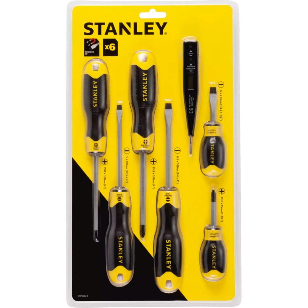 Stanley 92-002 (66-679) Cushion Grip Screwdriver Set (6pcs + Tester)