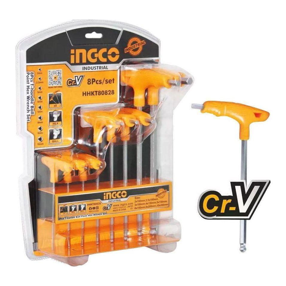 8 Point Allen Key Set Ingco HHKT80828 8pcs Ball point Allen Key Wrench Set (T-Handle)