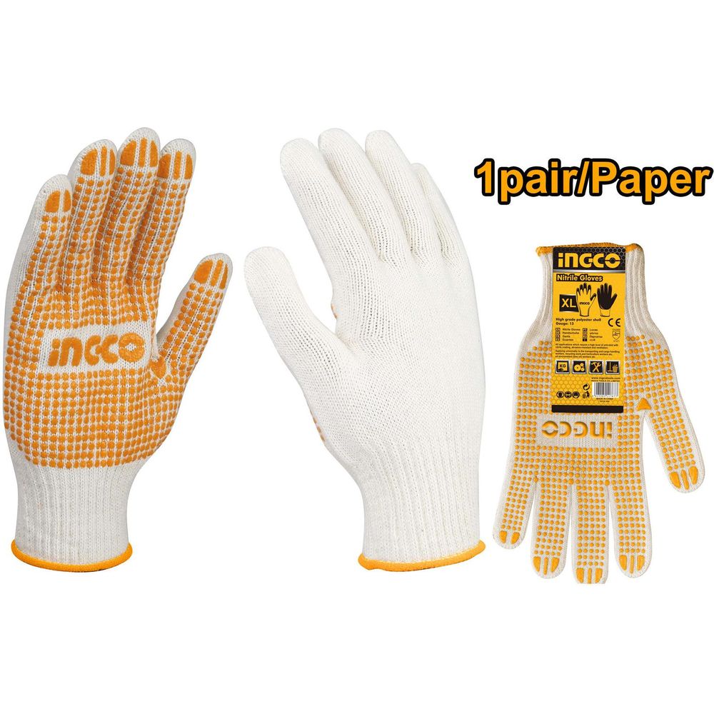 Ingco HGVK05 Knitted & PVC Dots Gloves 10"