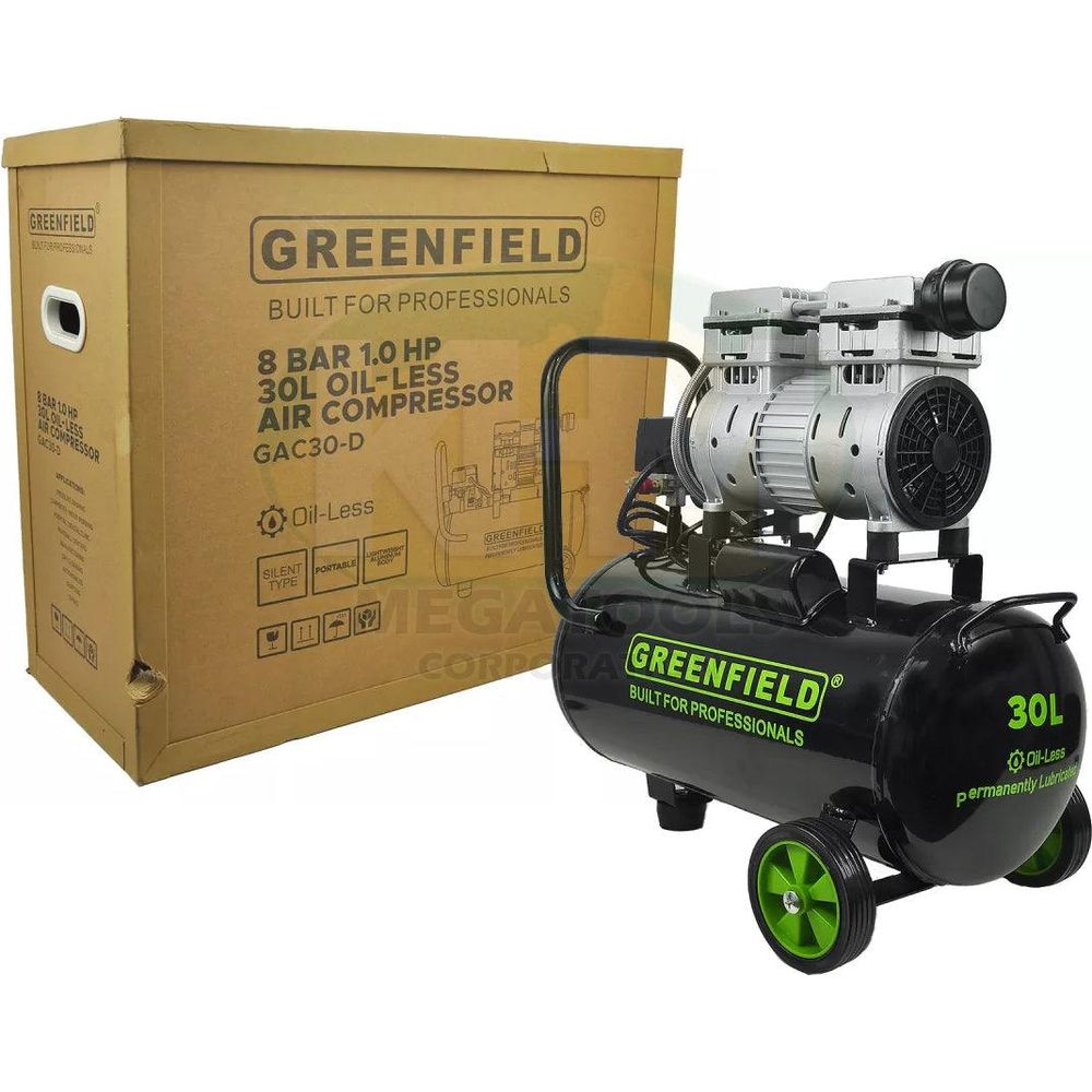 Greenfield GAC30-D 1 HP Oil-Less Air Compressor with Direct Heat Sink 30L Cap 750W - KHM Megatools Corp.