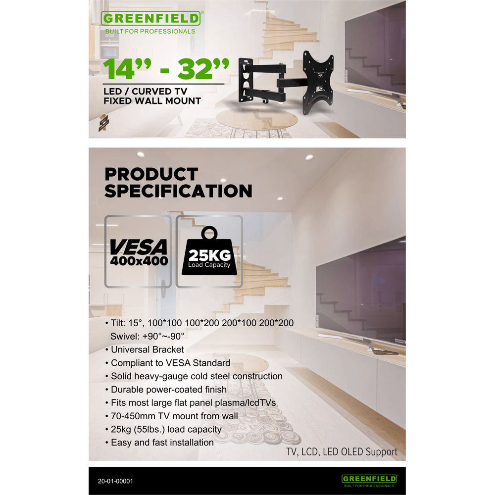 Greenfield MCR-X200 TV Wall Mount Bracket 15"-40" - KHM Megatools Corp.