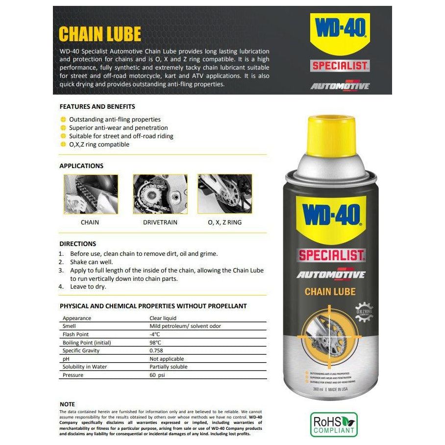 WD-40 Specialist Chain Lube / Lubricant 360ml (WD-AMC-CL360) - KHM Megatools Corp.