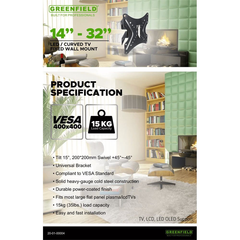 Greenfield LED-802 Fixed TV Wall Mount Bracket 14"-32" - KHM Megatools Corp.