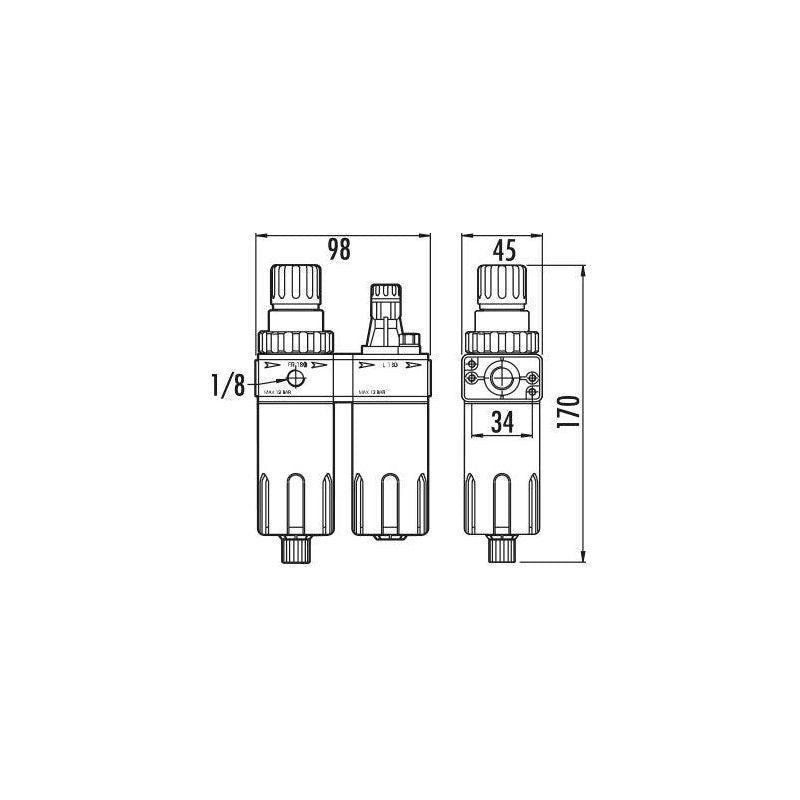 GAV FRL180 Air Filter - Reducer - Lubricator with Gauge
