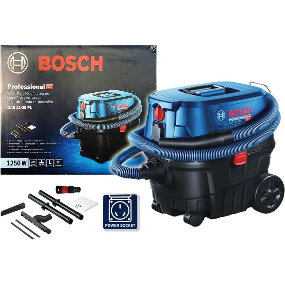 Bosch GAS 12-25 PL/PS Wet & Dry Vacuum 25L 1200W [With Power Socket] | Bosch by KHM Megatools Corp.
