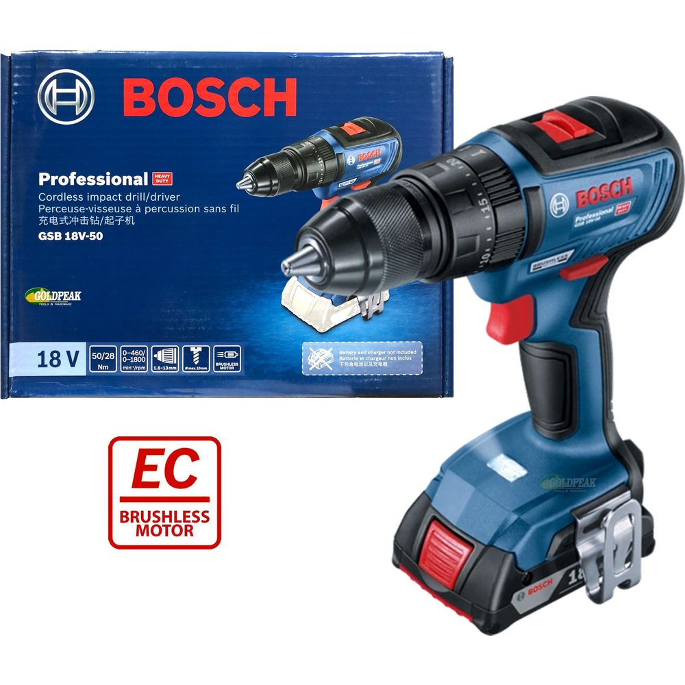 Bosch GSB 18V-50 Cordless Brushless Impact Drill - Driver (Bare) - Goldpeak Tools PH Bosch