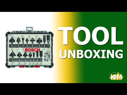 Bosch Router Bit Set 1/4" Shank (15pcs) [2607017473]