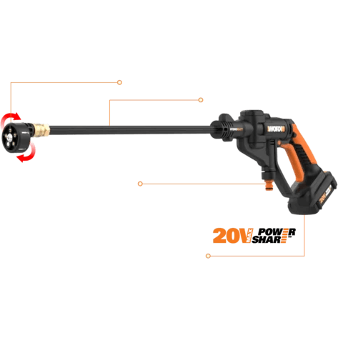 WORX 20V Cordless Pressure Washer WG625.4 Portable Power Hydroshot Cleaner  Suitable for Car Washing & Surface Cleaning w/ Accessories, 1*2.0Ah