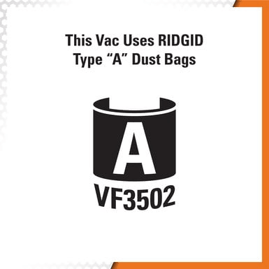 Ridgid VF3502 High Efficiency Vacuum Dust Bag Size A