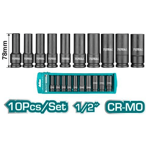 Total THKISD12102L 10pcs 1/2" Drive Deep Impact Socket Wrench | Total by KHM Megatools Corp. Main image