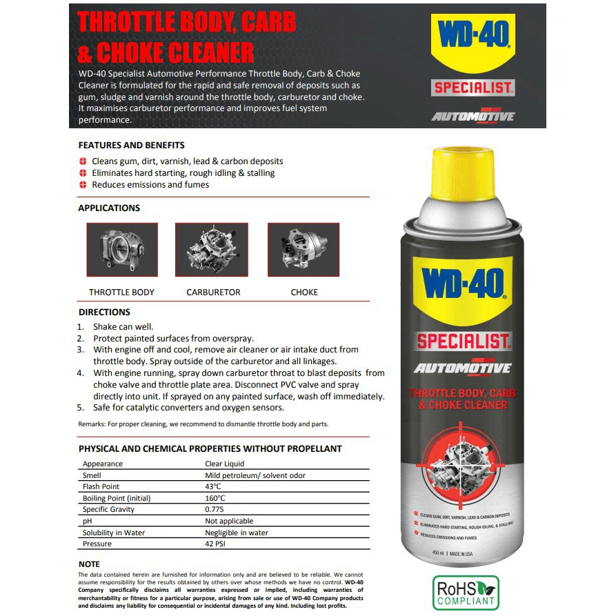 WD40 Automotive Throttle Body, Carb & Choke Cleaner 450mL (WDAMCTCC