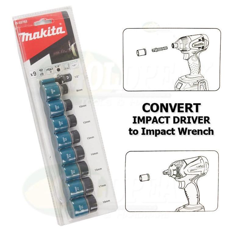 Makita B-55762 Impact Socket Wrench Set with 1/4" Hex Adaptor - Goldpeak Tools PH Makita