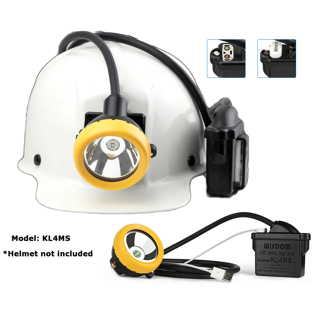 Wisdom KL4MS Miner's LED Cap Corded Mining Lamp / Head Light (with USB Charger Adaptor)