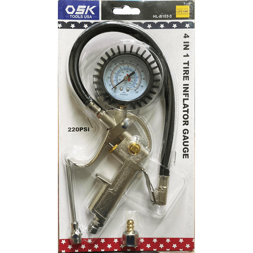 OSK HL-B-103-3 Pneumatic 4-in-1 Tire Inflator Gauge