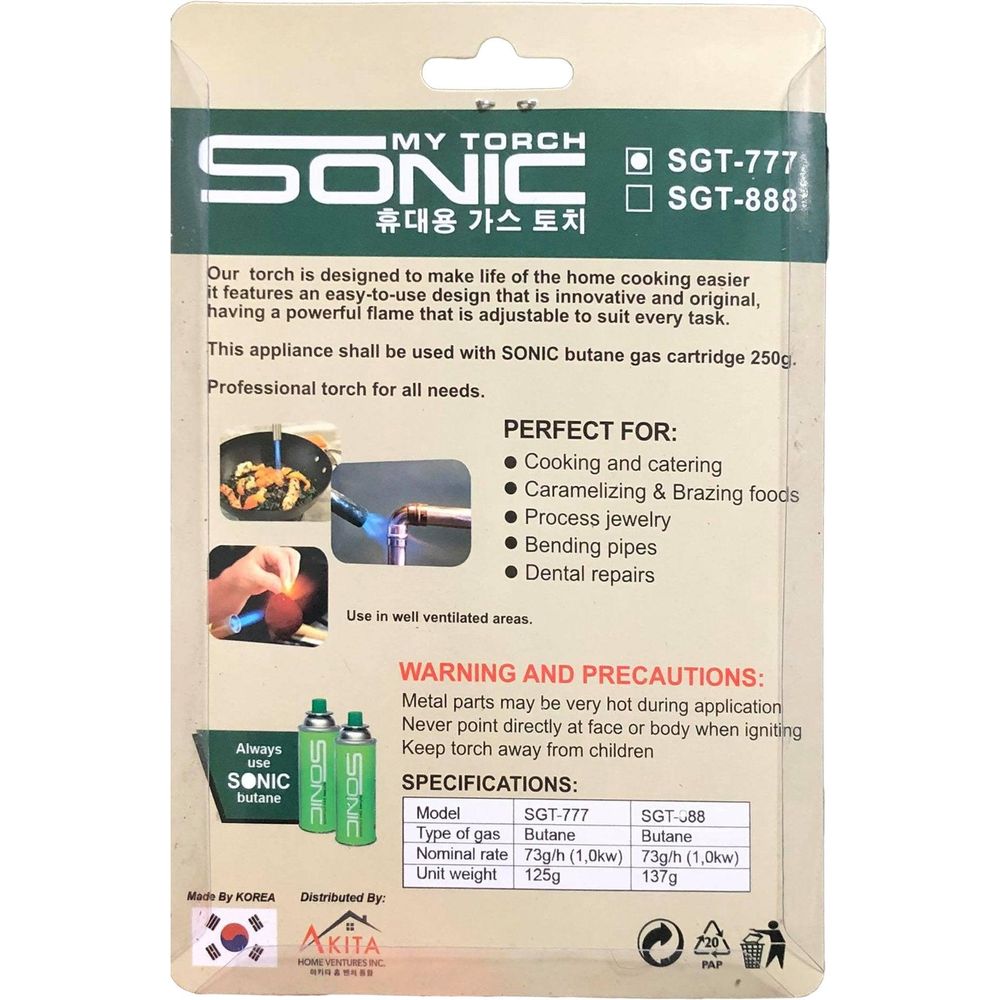 Sonic SGT-777 One Touch Butane Gas Torch - Goldpeak Tools PH Sonic
