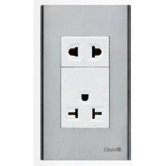 Omni SP3-WA/WU-PK Aircon Tandem Outlet 20A & Universal Outlet 16A in Stainless Plate (Wide Series) | Omni by KHM Megatools Corp.