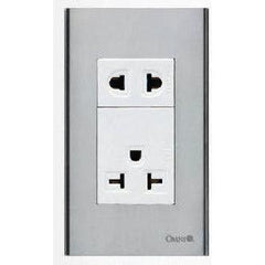 Omni SP3-WA/WU-PK Aircon Tandem Outlet 20A & Universal Outlet 16A in Stainless Plate (Wide Series) | Omni by KHM Megatools Corp.