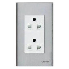 Omni SP3-WG2-PK Duplex Universal Outlet with Ground in Stainless Plate 16A (Wide Series) | Omni by KHM Megatools Corp.