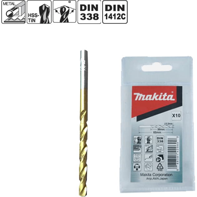 Makita HSSTiN Metal Drill Bit (Pouch Pack) [10pcs per pack]