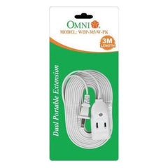 Omni WDP-303/W Dual Portable Extension Cord Set 3meters Wire 1,000 6A 250V | Omni by KHM Megatools Corp.