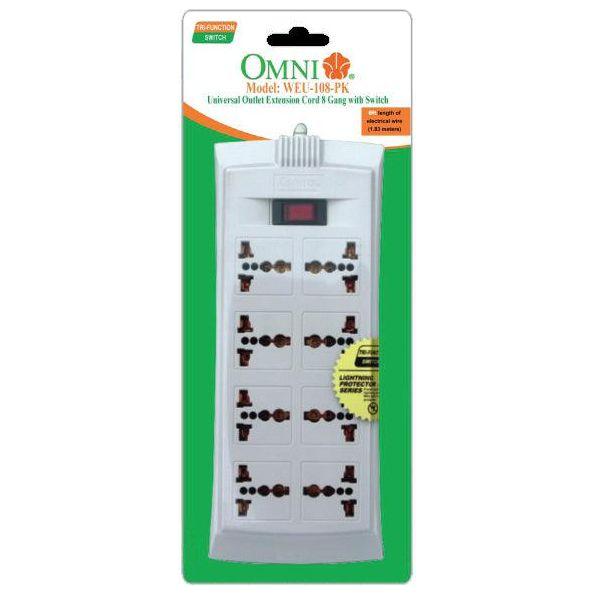 Omni WEU-108 Universal Outlet Extension Cord 8 Gang with Switch | Omni by KHM Megatools Corp.